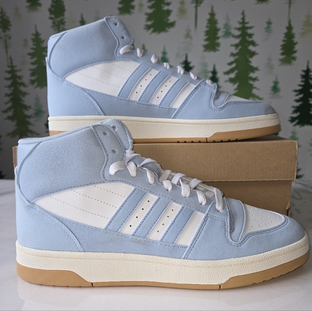 Light Blue and White Mid Adidas Sneakers
